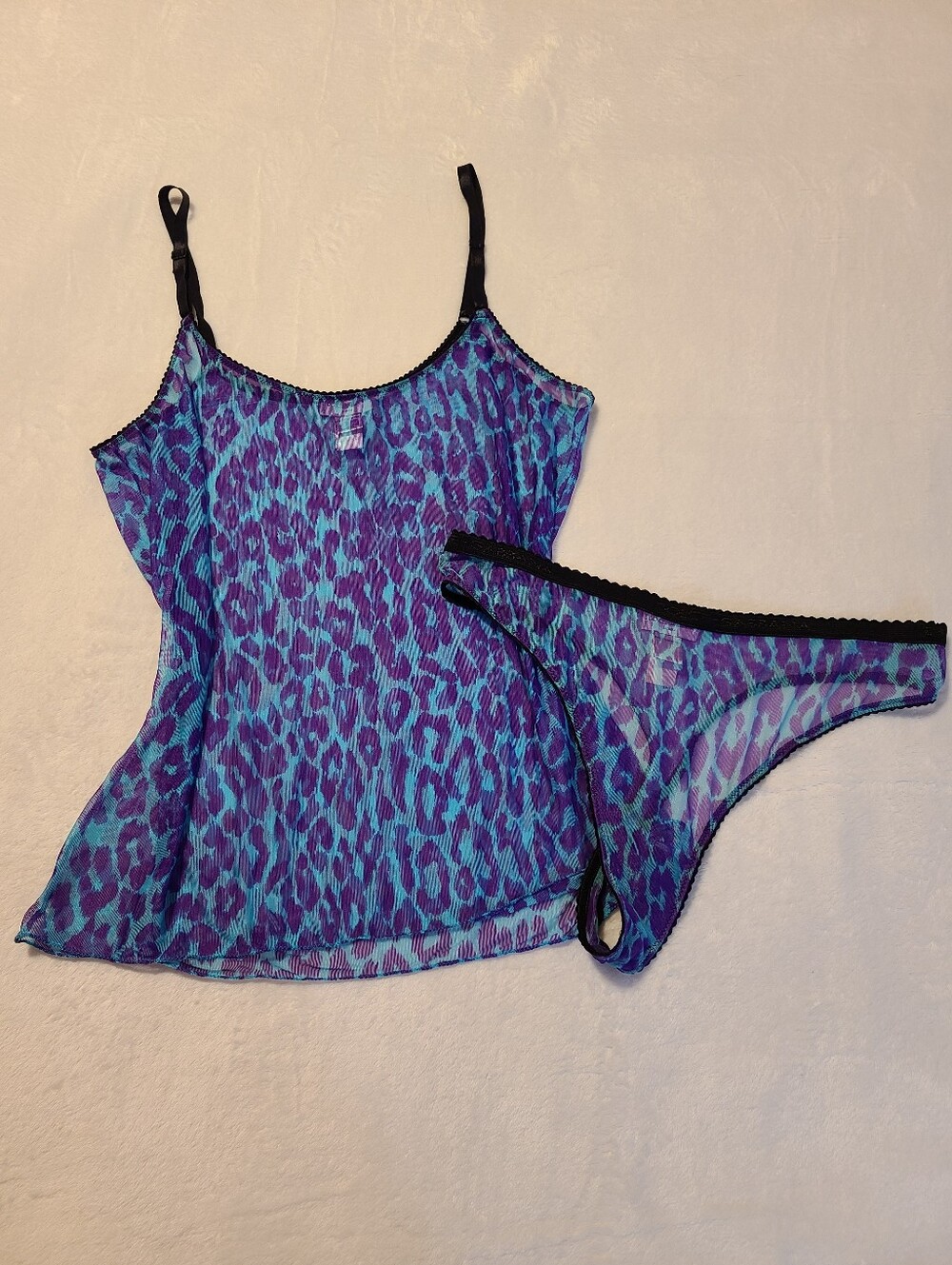 Rare Y2K Vintage D&G Dolce & Gabbana Sheer Leopard Mesh Cami Thong Set Size M